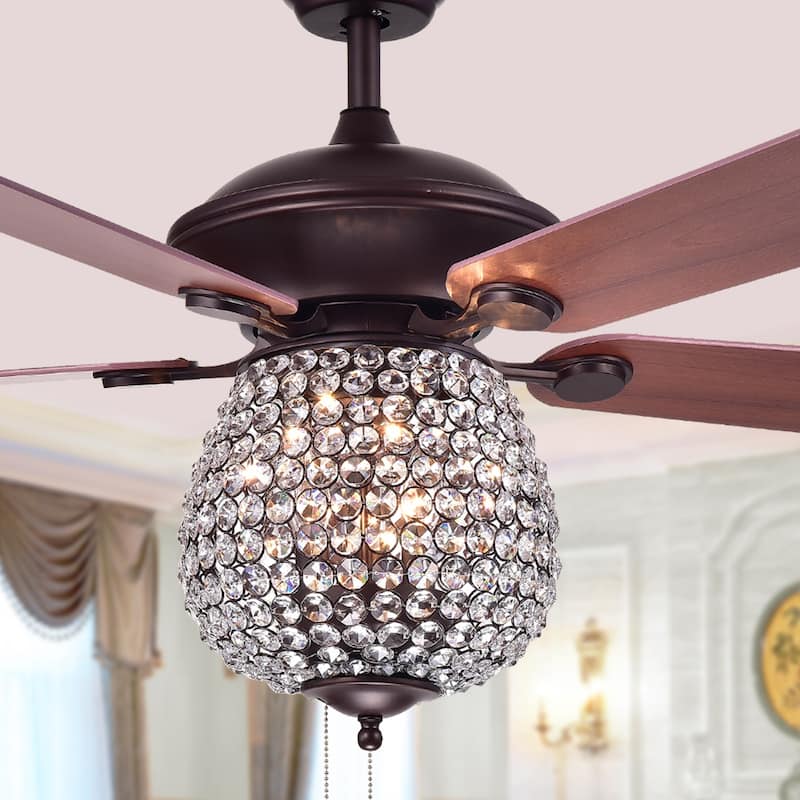 Claudric Antique Chrome 3-light Crystal Basket 5-blade 52-inch Ceiling Fan