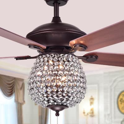 Claudric Antique Chrome 3-light Crystal Basket 5-blade 52-inch Ceiling Fan