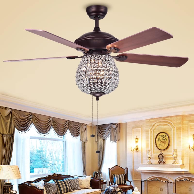 Claudric Antique Chrome 3-light Crystal Basket 5-blade 52-inch Ceiling Fan