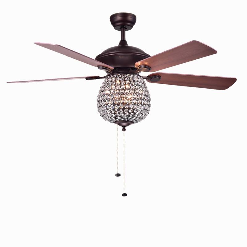 Claudric Antique Chrome 3-light Crystal Basket 5-blade 52-inch Ceiling Fan