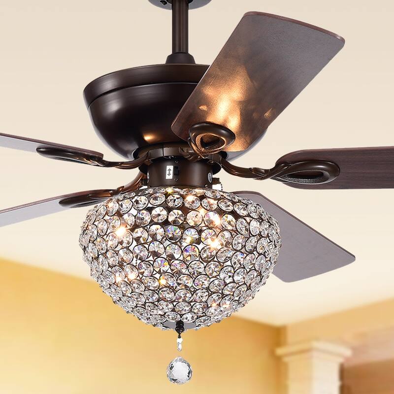 Swarna Antique Bronze 3-light Metal/ Crystal 5-blade 52-inch Ceiling Fan (Remote Optional & 2 Color Option Blades)