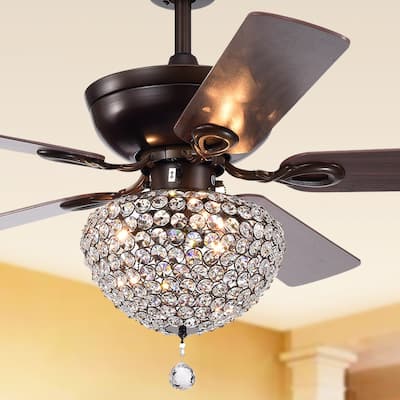 Swarna Antique Bronze 3-light Metal/ Crystal 5-blade 52-inch Ceiling Fan (Remote Optional & 2 Color Option Blades)