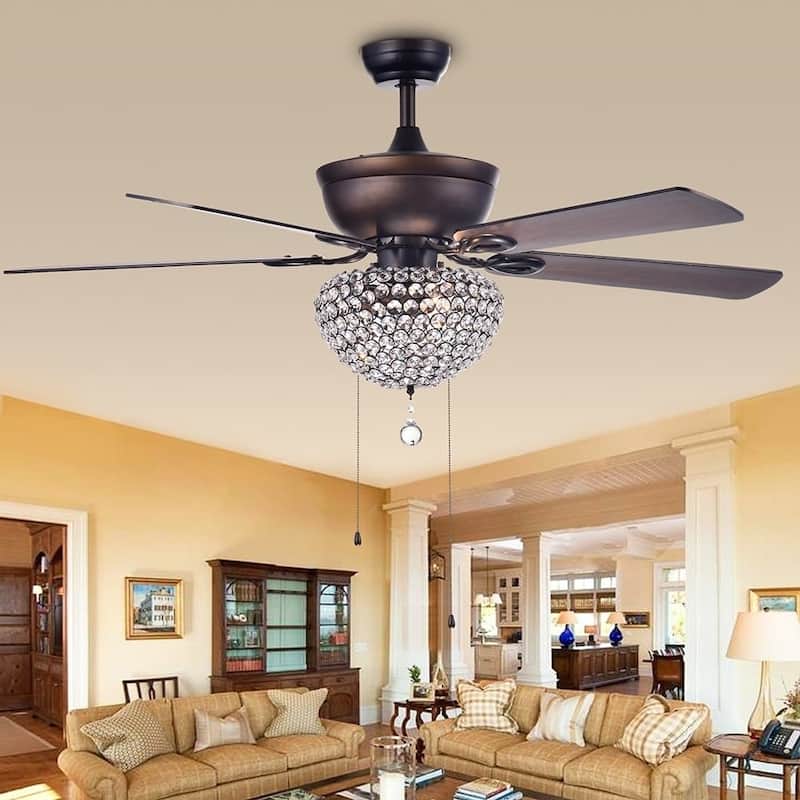 Swarna Antique Bronze 3-light Metal/ Crystal 5-blade 52-inch Ceiling Fan (Remote Optional & 2 Color Option Blades)