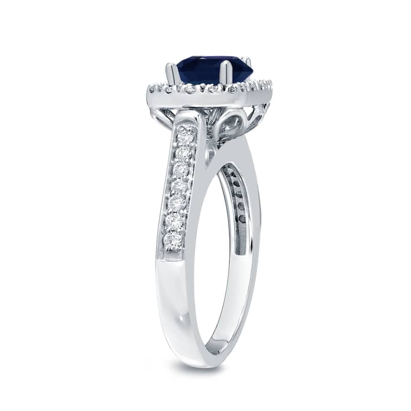 Auriya 14k Gold 1/5ct Blue Sapphire and 1/2ctw Halo Diamond Engagement Ring