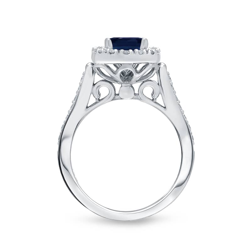 Auriya 14k Gold 1/5ct Blue Sapphire and 1/2ctw Halo Diamond Engagement Ring