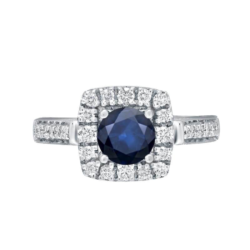 Auriya 14k Gold 1/5ct Blue Sapphire and 1/2ctw Halo Diamond Engagement Ring