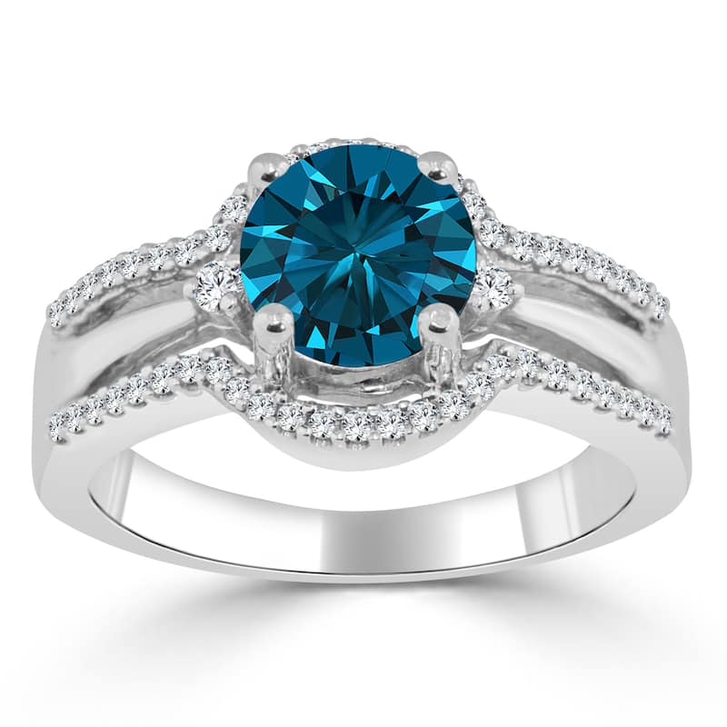 Auriya 1 1/5ctw Modern Blue Diamond Engagement Ring 14k Gold (H-I I1-I2) - 4 - White