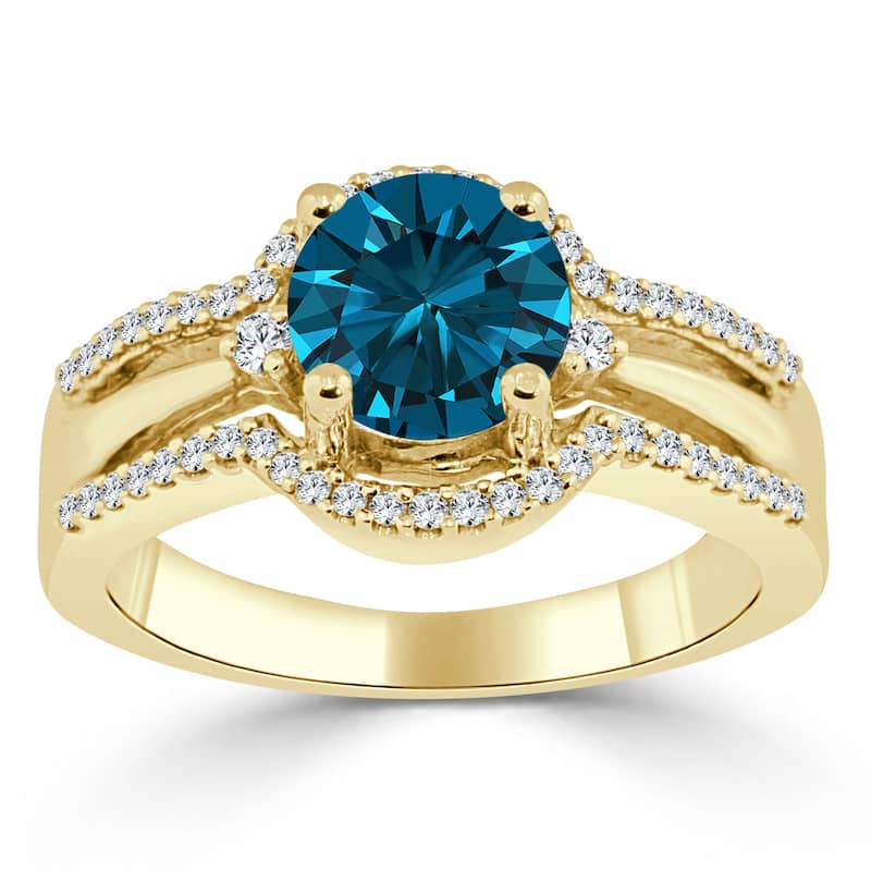 Auriya 1 1/5ctw Modern Blue Diamond Engagement Ring 14k Gold (H-I I1-I2) - 4 - Yellow