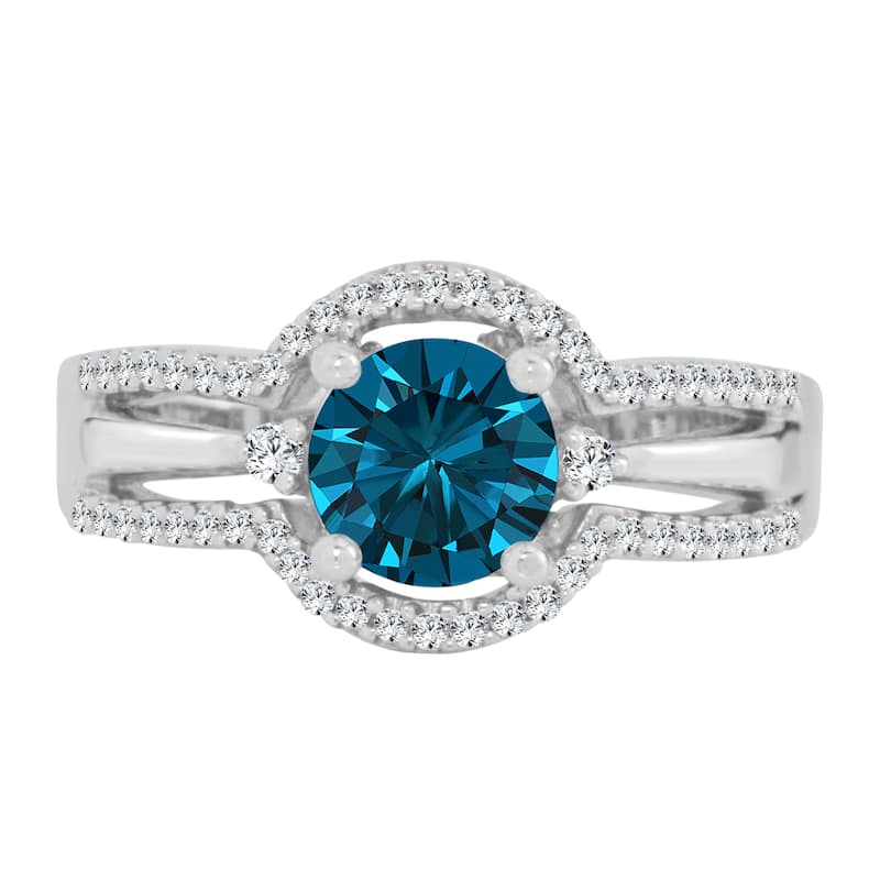 Auriya 1 1/5ctw Modern Blue Diamond Engagement Ring 14k Gold (H-I I1-I2)
