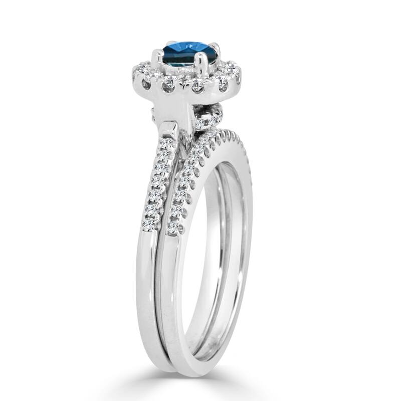 Auriya 3/4ctw Blue Round Halo Diamond Engagement Ring Set 14k Gold