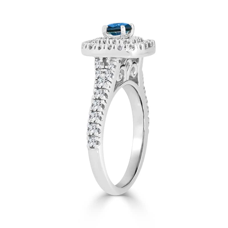 14k Gold 1ct TDW Round Blue Diamond Halo Engagement Ring by Auriya