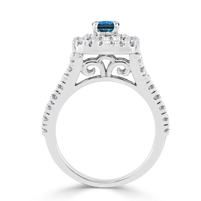 14k Gold 1ct TDW Round Blue Diamond Halo Engagement Ring by Auriya