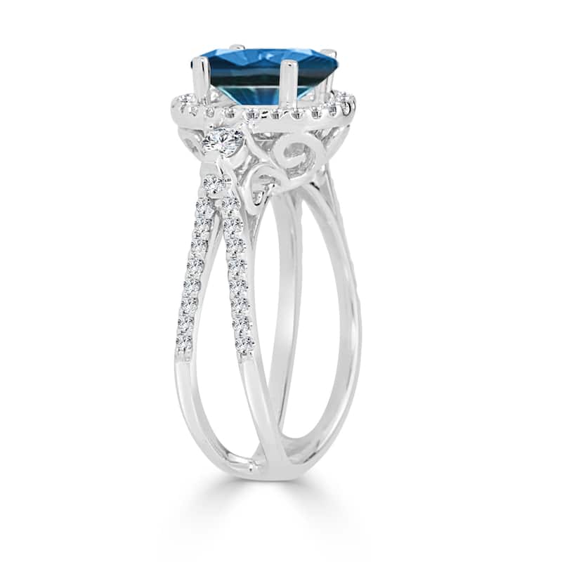 Auriya 14k Gold 1 Carat TW Contemporary Halo Blue Diamond Engagement Ring