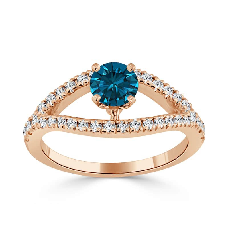 Auriya Modern Split Band 3/4ctw Blue Diamond Engagement Ring 14k Gold (H-I, I1-I2)