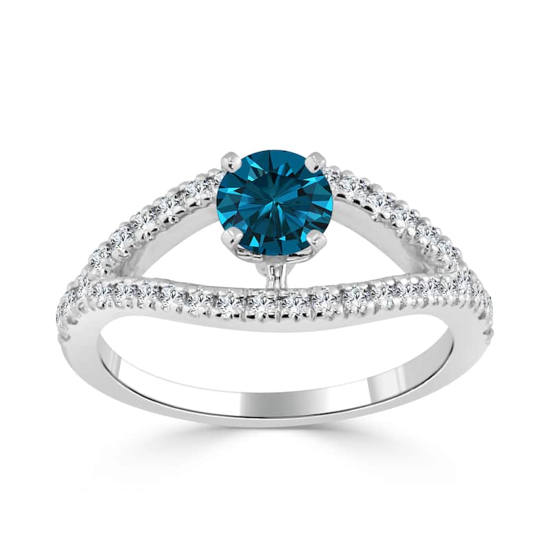 Auriya Modern Split Band 3/4ctw Blue Diamond Engagement Ring 14k Gold (H-I, I1-I2)