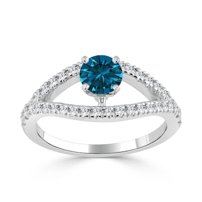 Auriya Modern Split Band 3/4ctw Blue Diamond Engagement Ring 14k Gold (H-I, I1-I2)