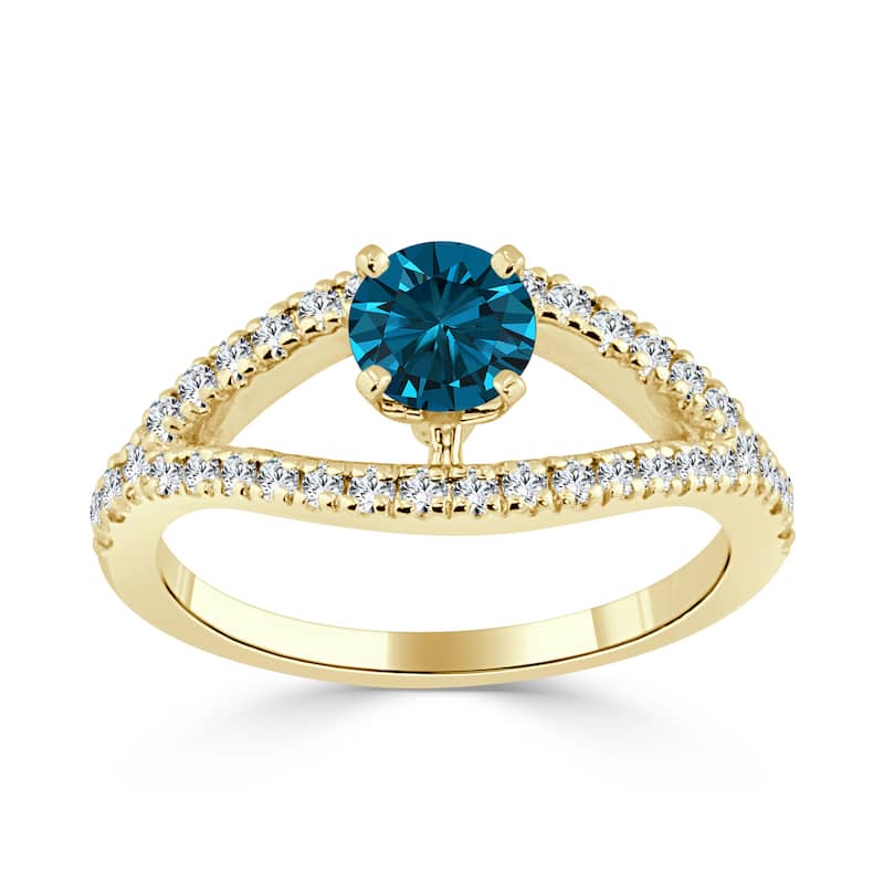 Auriya Modern Split Band 3/4ctw Blue Diamond Engagement Ring 14k Gold (H-I, I1-I2)