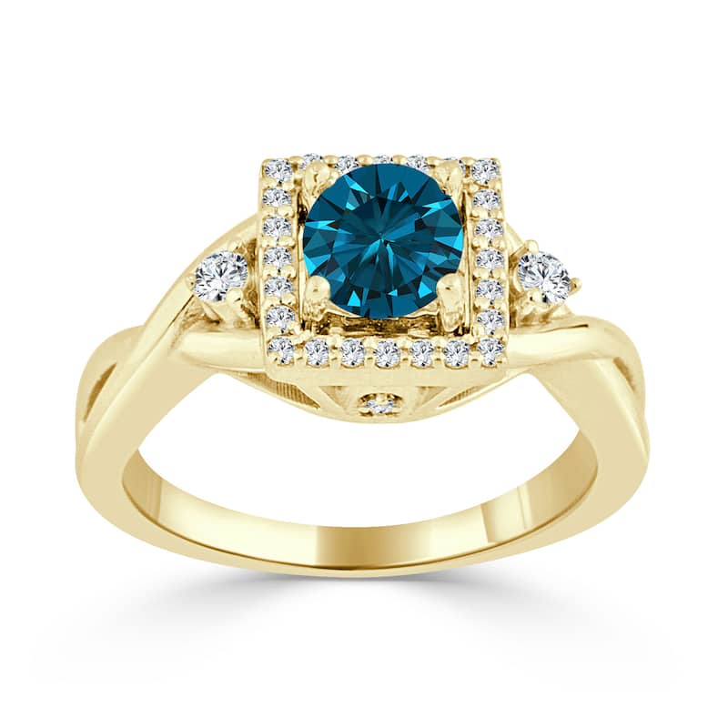 Auriya Modern 3/4ctw Square Halo Blue Diamond Engagement Ring 14k Gold