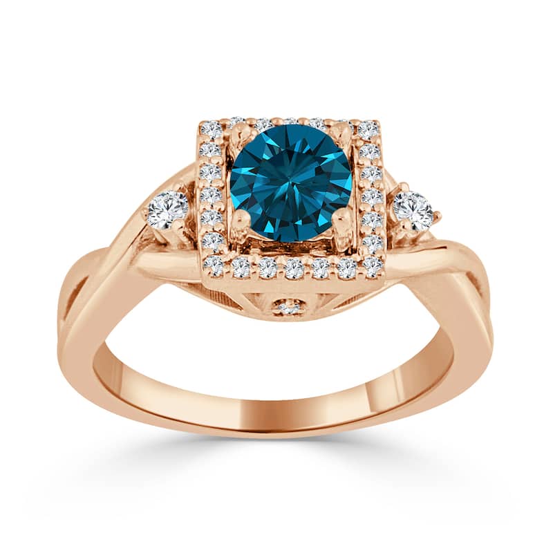 Auriya Modern 3/4ctw Square Halo Blue Diamond Engagement Ring 14k Gold
