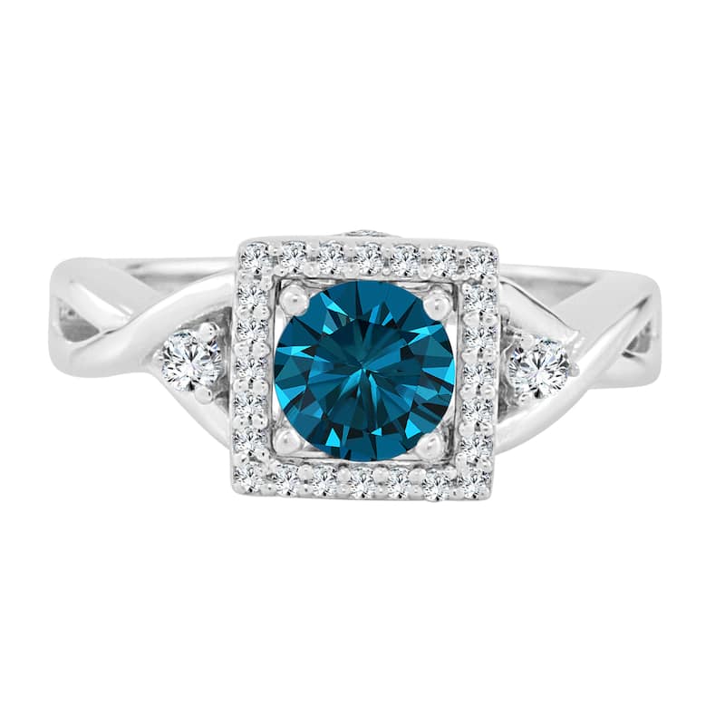 Auriya Modern 3/4ctw Square Halo Blue Diamond Engagement Ring 14k Gold