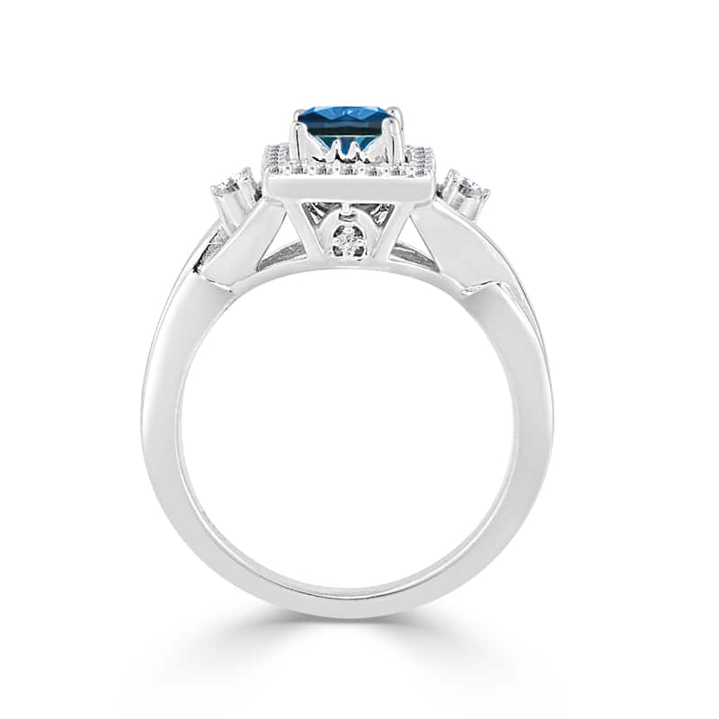 Auriya Modern 3/4ctw Square Halo Blue Diamond Engagement Ring 14k Gold