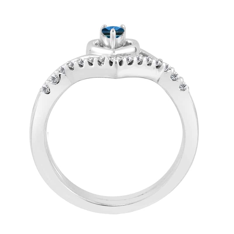 Auriya 1/4ctw Blue Diamond Accent Heart Engagement Ring Set 14k Gold
