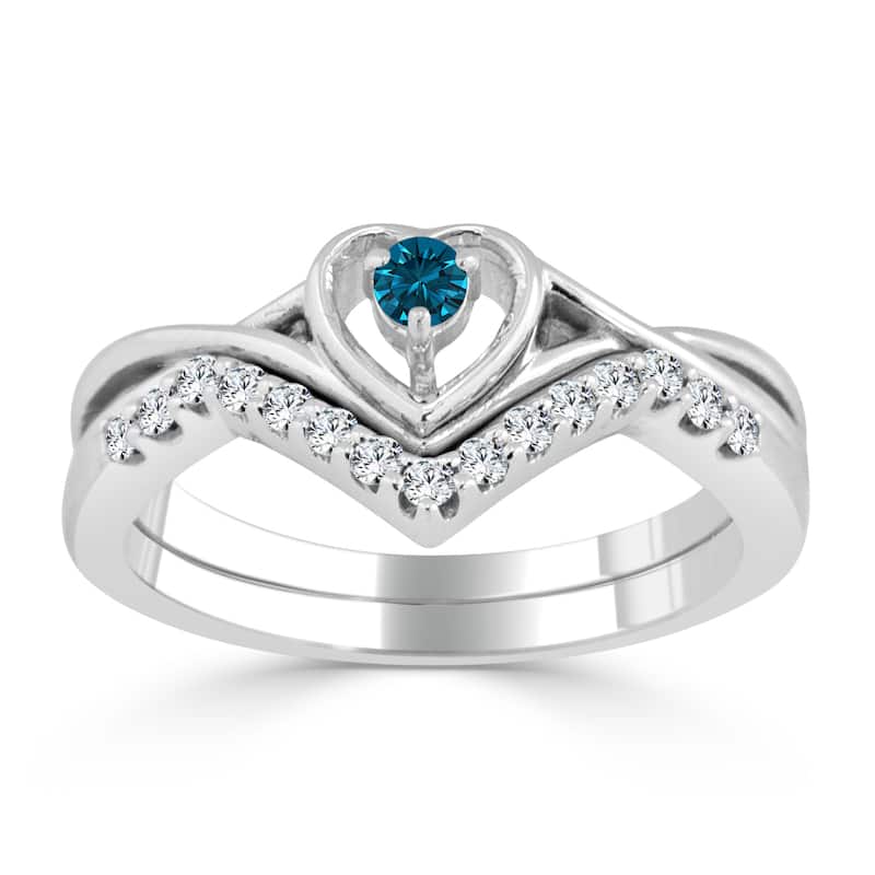 Auriya 1/4ctw Blue Diamond Accent Heart Engagement Ring Set 14k Gold - 4 - White
