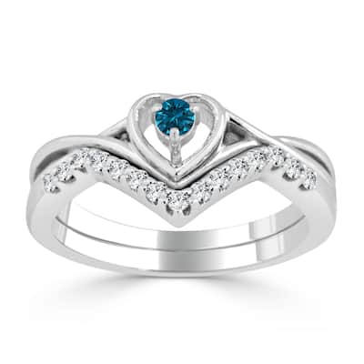 Auriya 1/4ctw Blue Diamond Accent Heart Engagement Ring Set 14k Gold