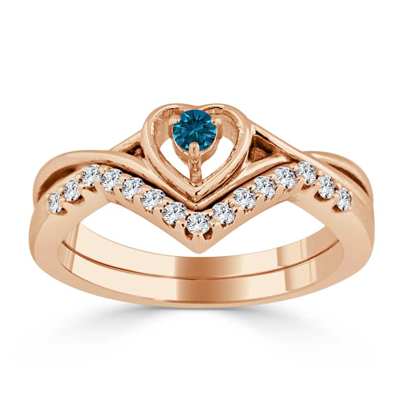 Auriya 1/4ctw Blue Diamond Accent Heart Engagement Ring Set 14k Gold - 4 - Rose