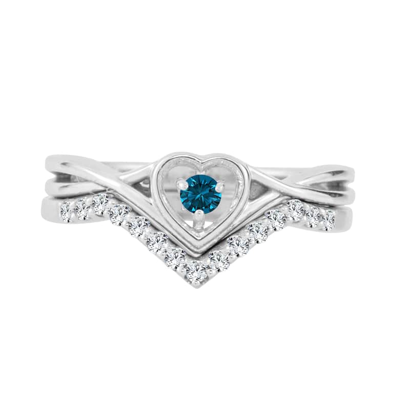 Auriya 1/4ctw Blue Diamond Accent Heart Engagement Ring Set 14k Gold