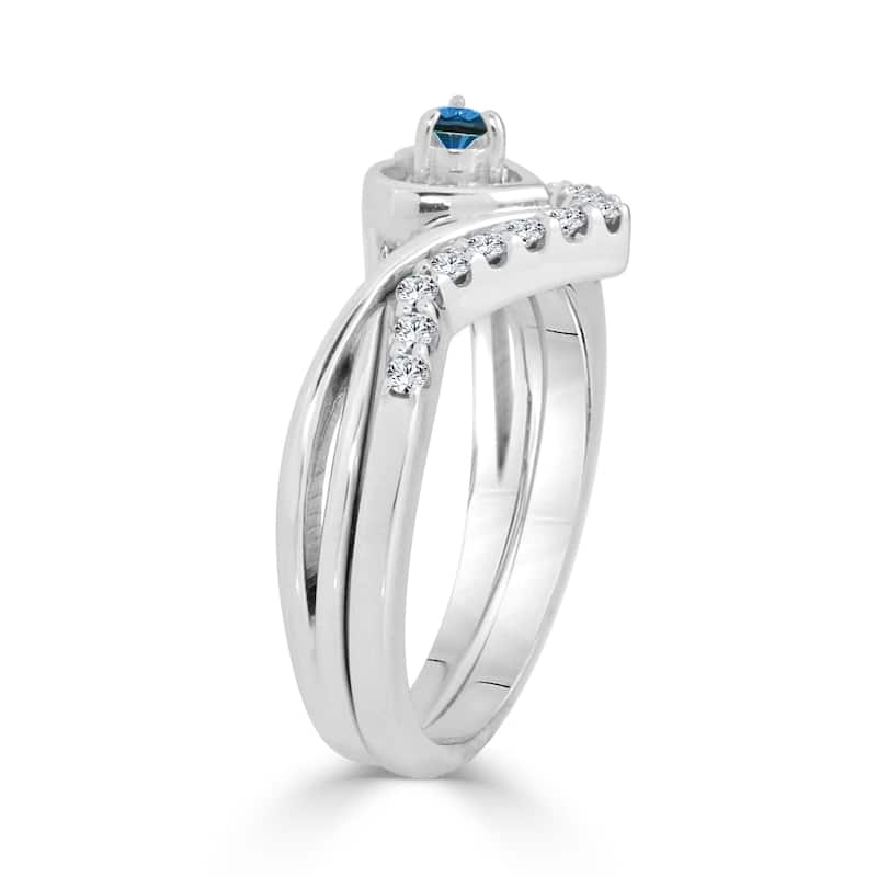 Auriya 1/4ctw Blue Diamond Accent Heart Engagement Ring Set 14k Gold