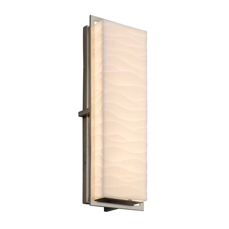 Justice Design Porcelina Avalon Brushed Nickel ADA LED Outdoor Wall Sconce, Waves Shade - Silver