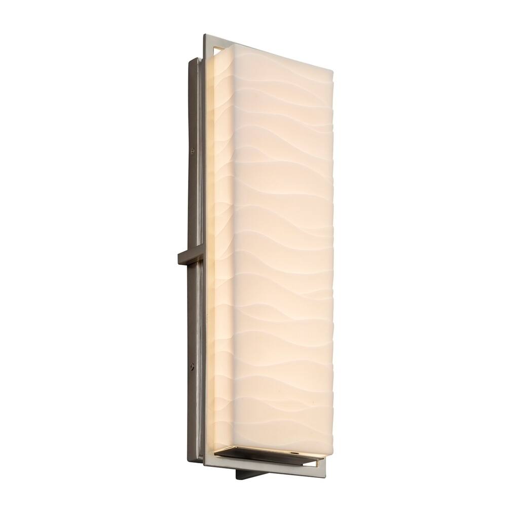 Justice Design Porcelina Avalon Brushed Nickel ADA LED Outdoor Wall Sconce, Waves Shade - Silver