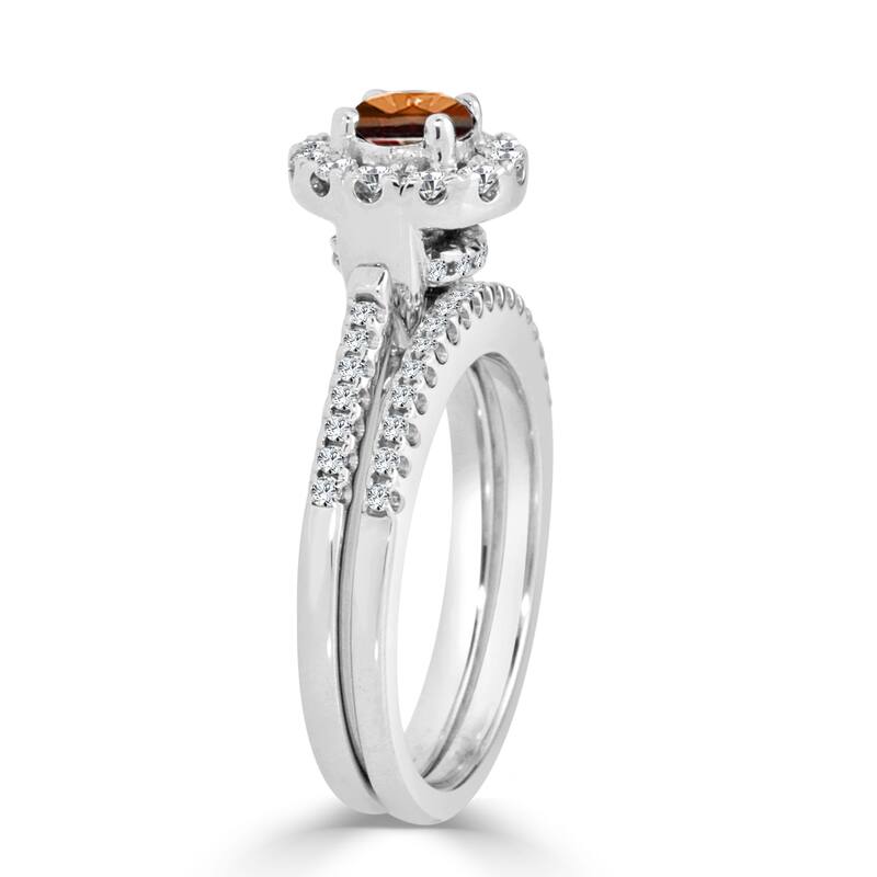 14k Gold 3/4ct TDW Brown Diamond Halo Engagement Ring Set by Auriya