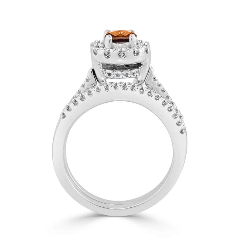 14k Gold 3/4ct TDW Brown Diamond Halo Engagement Ring Set by Auriya