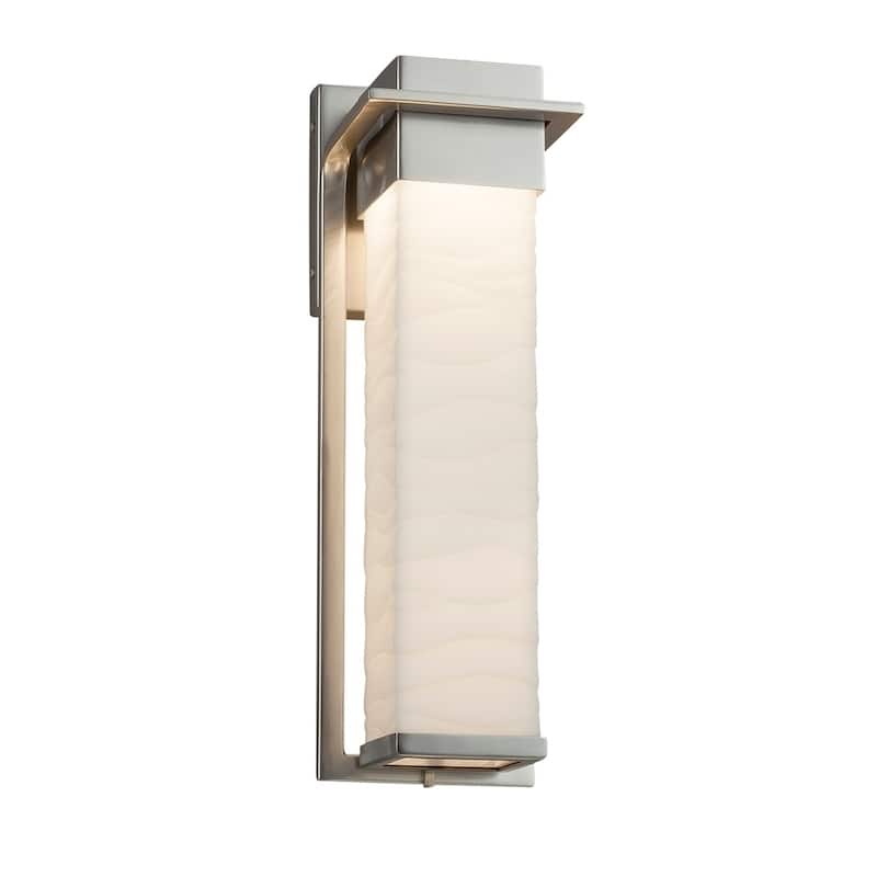 Justice Design Porcelina Pacific Brushed Nickel LED Large Outdoor Wall Sconce, Waves Shade - Silver