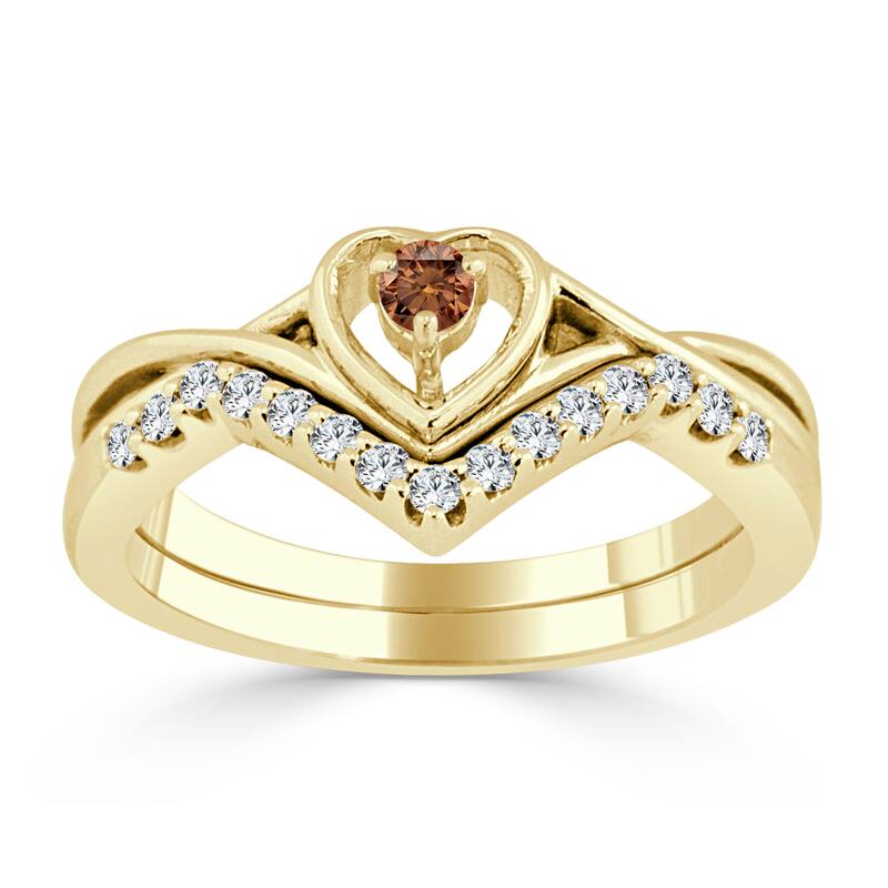 Auriya 1/4ctw Heart Shape Brown Diamond Engagement Ring Set 14k Gold