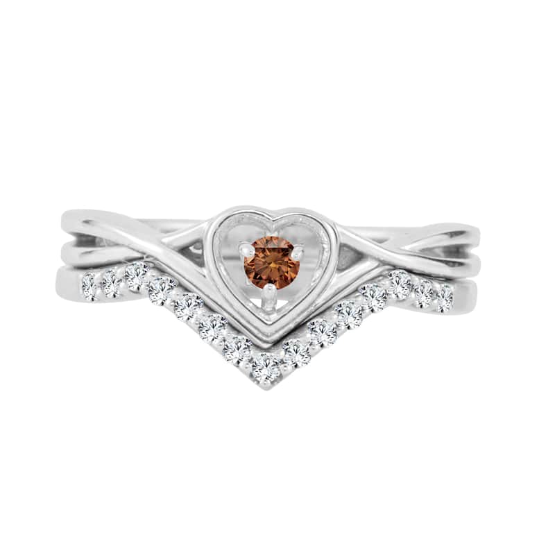 Auriya 1/4ctw Heart Shape Brown Diamond Engagement Ring Set 14k Gold