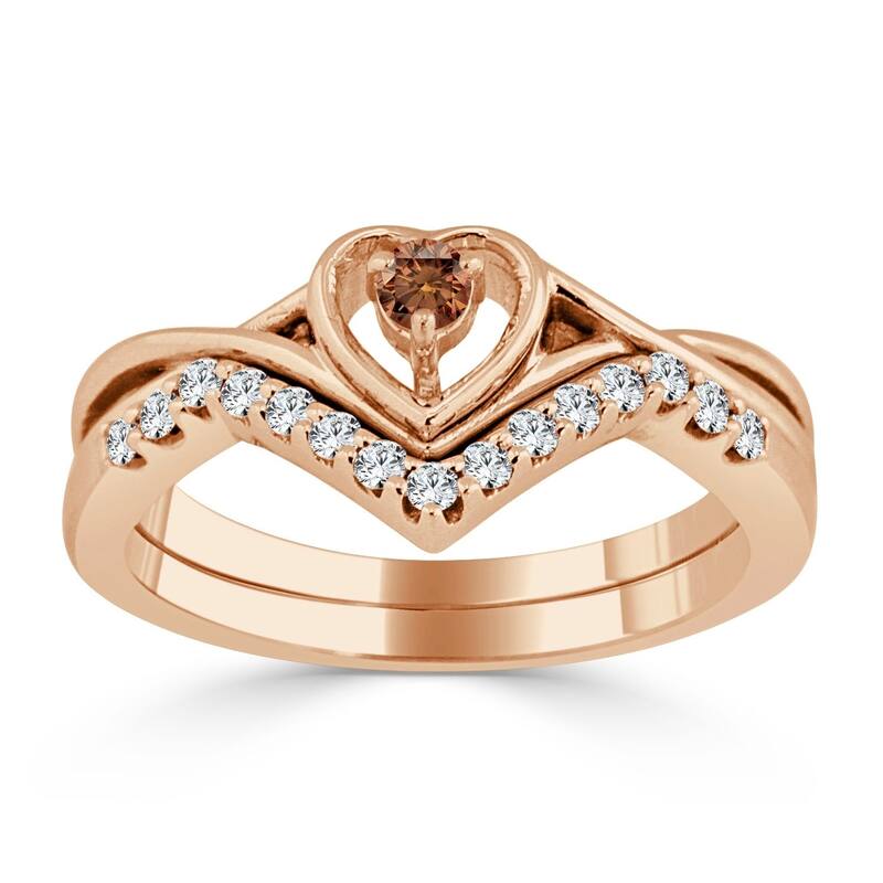 Auriya 1/4ctw Heart Shape Brown Diamond Engagement Ring Set 14k Gold - Rose - 4