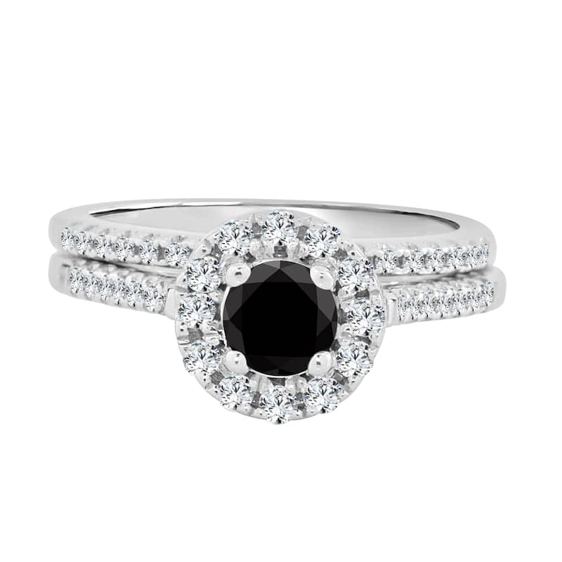 Auriya 3/4ctw Halo Black Diamond Engagement Ring and Wedding Band Set 14k Gold