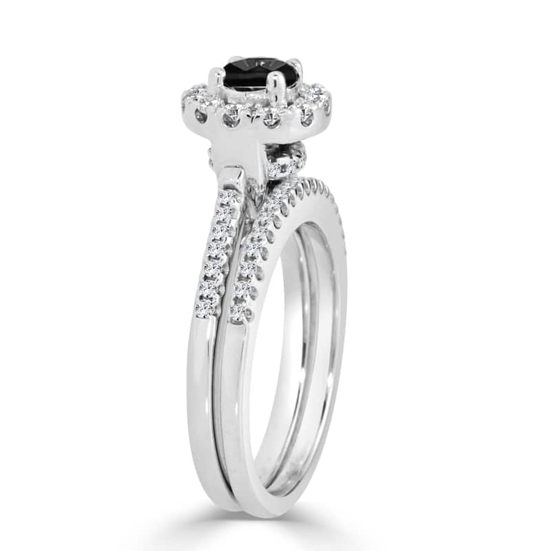 Auriya 3/4ctw Halo Black Diamond Engagement Ring and Wedding Band Set 14k Gold