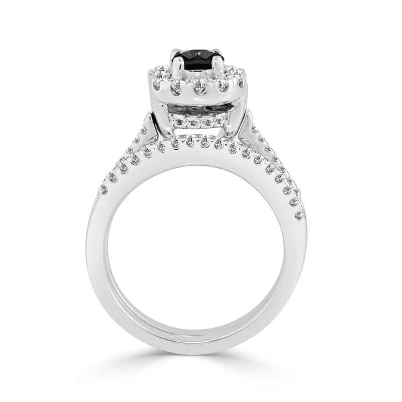 Auriya 3/4ctw Halo Black Diamond Engagement Ring and Wedding Band Set 14k Gold