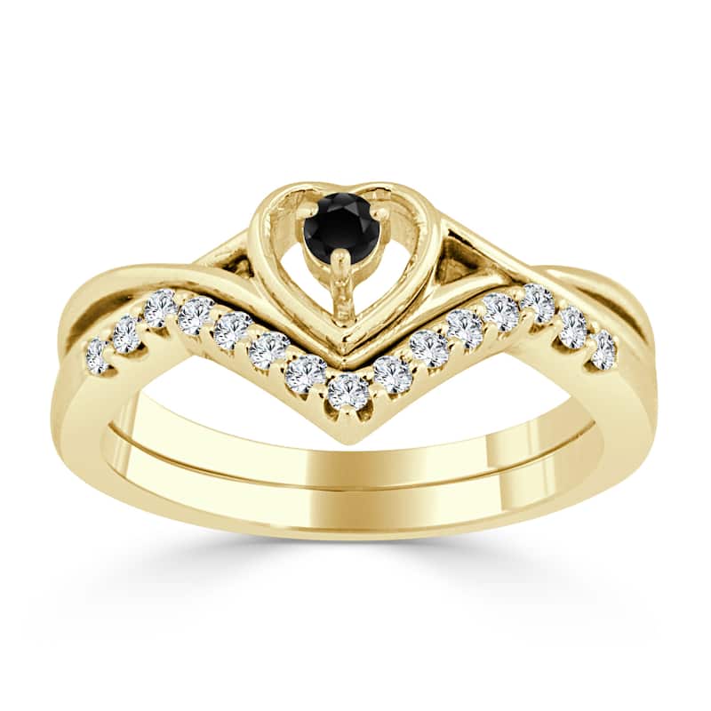 Auriya 1/4ctw Heart Shaped Black Diamond Accent Engagement Ring Set 14k Gold