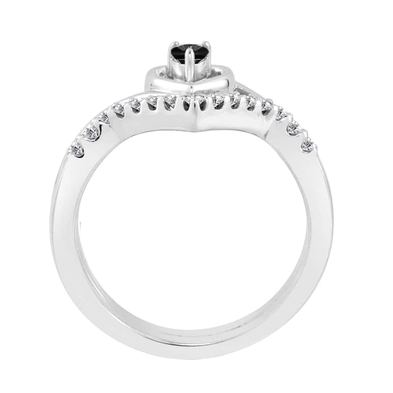 Auriya 1/4ctw Heart Shaped Black Diamond Accent Engagement Ring Set 14k Gold