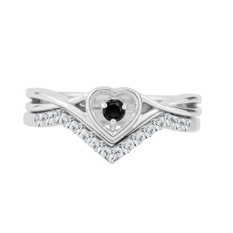 Auriya 1/4ctw Heart Shaped Black Diamond Accent Engagement Ring Set 14k Gold