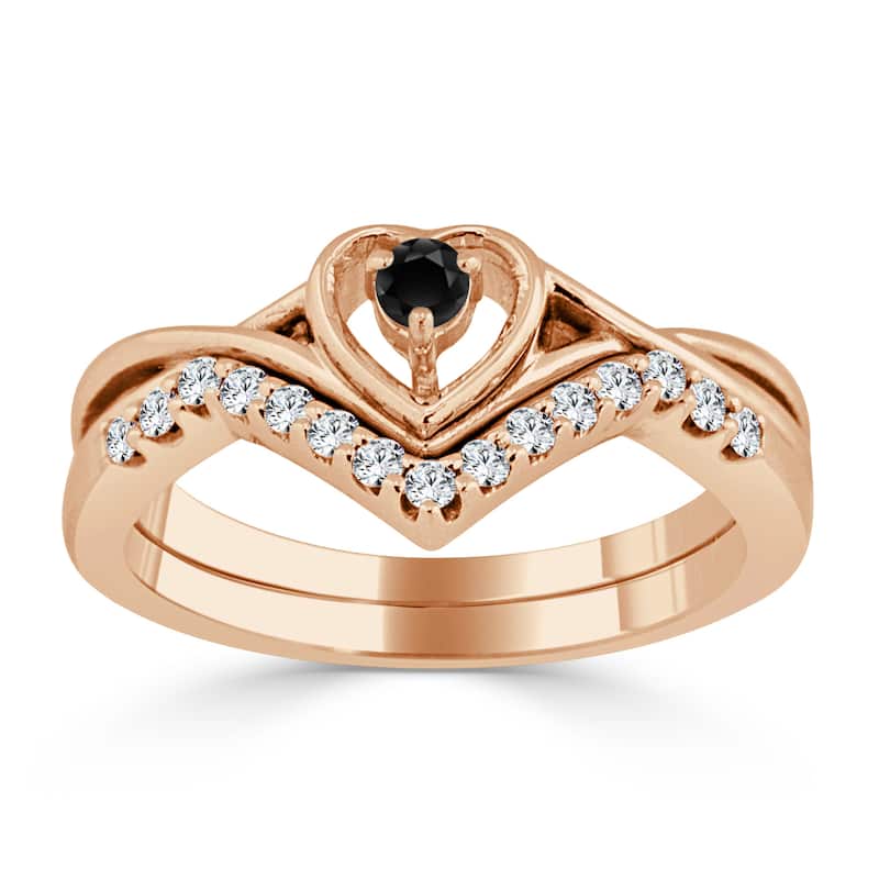 Auriya 1/4ctw Heart Shaped Black Diamond Accent Engagement Ring Set 14k Gold