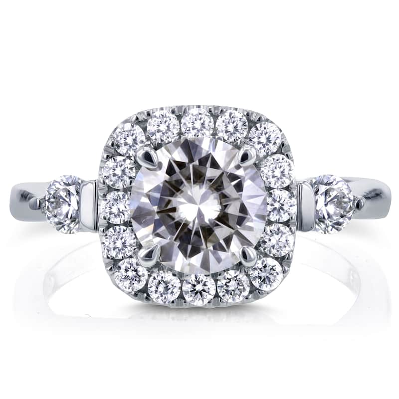 Annello by Kobelli 14k White Gold 1 2/5ct TGW Moissanite and Diamond Halo Engagement Ring