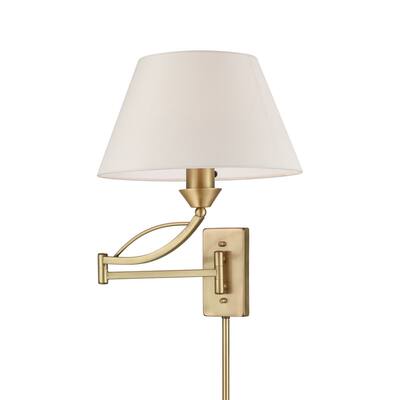 Elysburg French Brass Metal 1-light Swingarm Light Fixture With White Fabric Shade