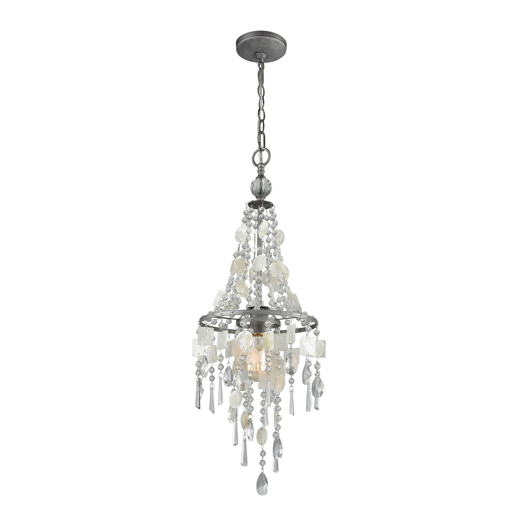 Alexandra Weathered Zinc/ Capiz Shells/ Crystal Single-light Chandelier (Chandelier) - Chandeliers For Bedrooms by Overstock.com
