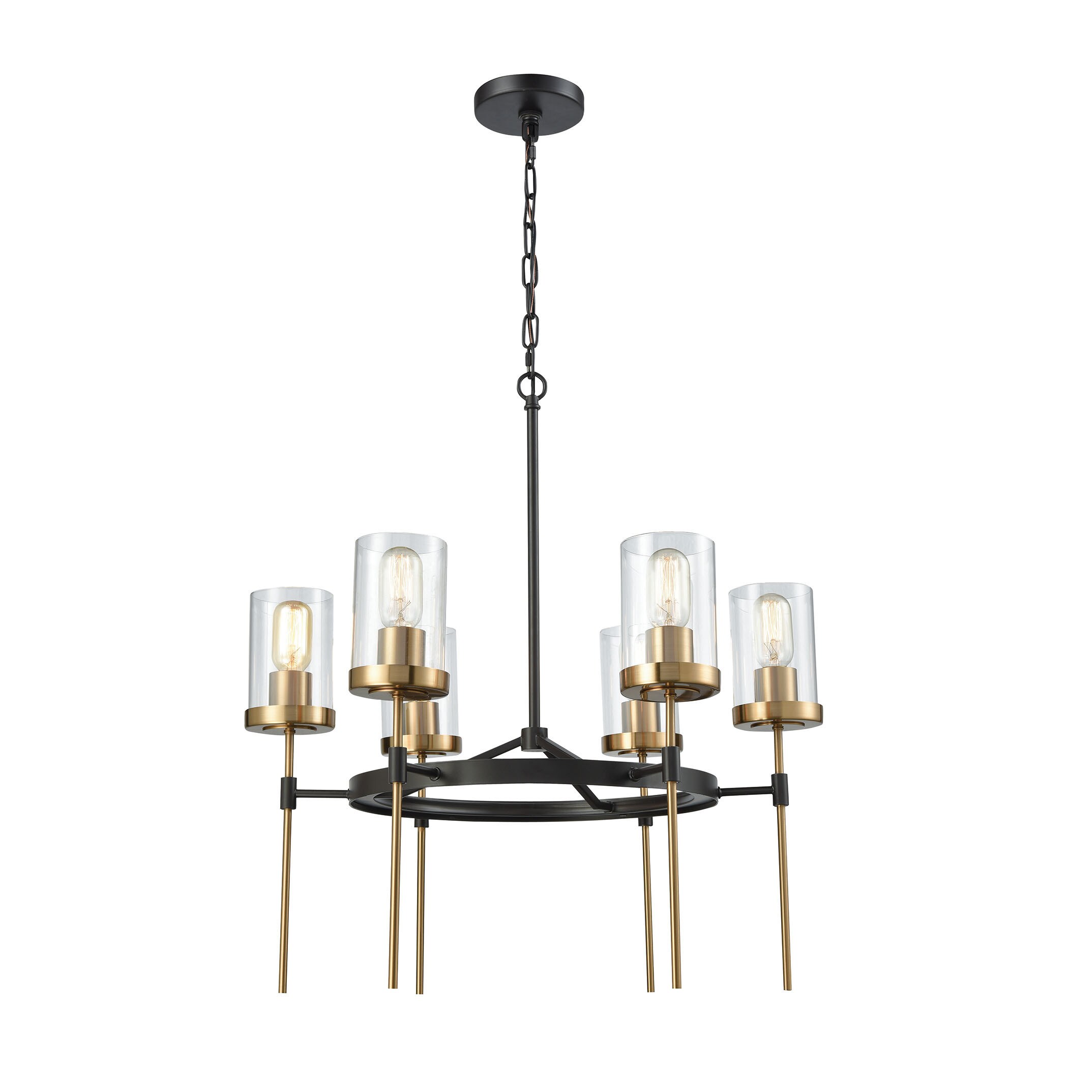 North Haven Oil-rubbed Bronze with Satin Brass Accents and Clear Glass 6-light Chandelier (Chandelier) - Chandeliers For Bedrooms by Overstock.com